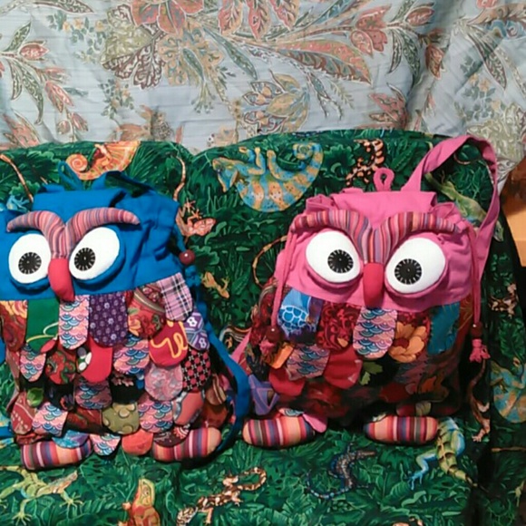 2 CUTE HAND-MADE OWL BACKPACKS - Picture 1 of 8